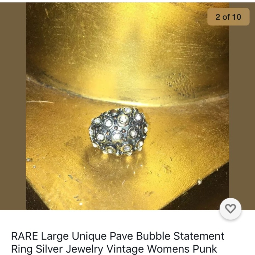 Unique Pave Punk Statement Ring Bubble Size 7.5 - image 3